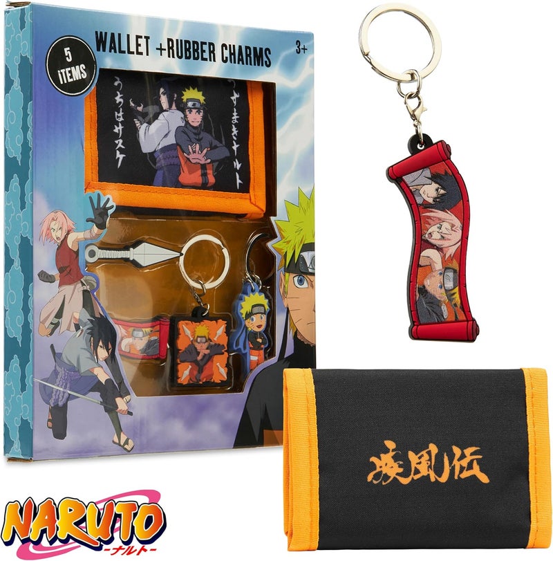 Naruto Wallet and 4 Keyrings or 6 Keychain Set for Boys Girls Trifold Wallet Zippered Coin Pocket Anime Gift for Kids - Image 3